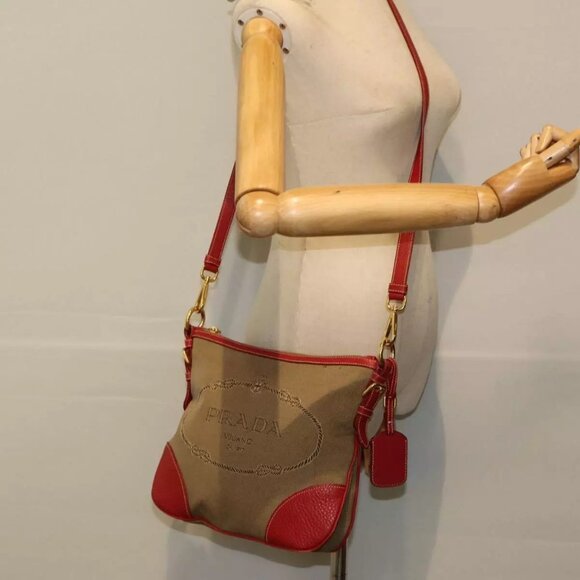 PRADA Shoulder Bag Canvas Beige Auth - Picture 1 of 16